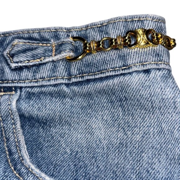 Celine Denim Mini Skirt w Triomphe Gourmette Chain Detail Blue Jean Grunge Japan - Picture 4 of 12